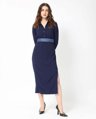 RAREISM Women A-line Dark Blue Maxi/Full Length Dress