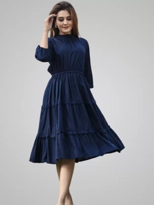 NG CREATION Women Fit and Flare Dark Blue Dress