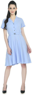 Rudraaksha Women A-line Light Blue Knee Length Dress