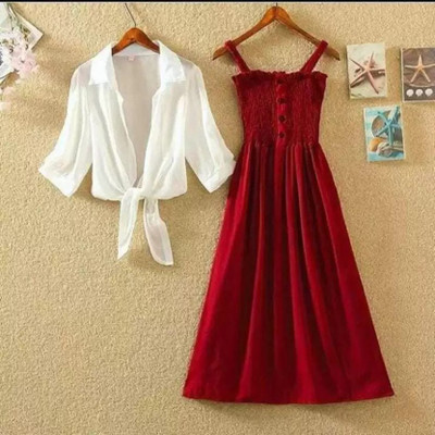 Biubaa Women Fit and Flare Red Maxi/Full Length Dress