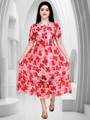 AMORE CREATION Women A-line Pink Midi/Calf Length Dress