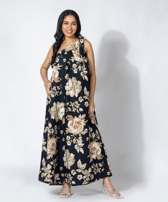all about you Women Fit and Flare Black Maxi/Full Length Dress