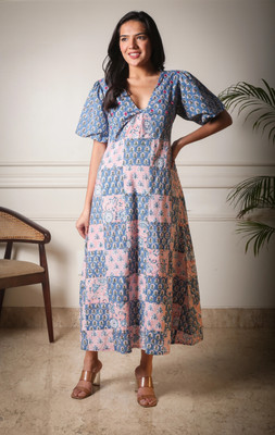 Akaay Stories Women A-line Blue Ankle Length Dress