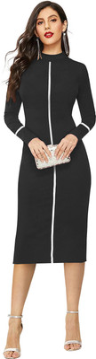 HEER FASHION Women Bodycon Black Knee Length Dress