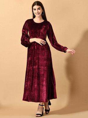 Sangria Women Fit and Flare Maroon Maxi/Full Length Dress