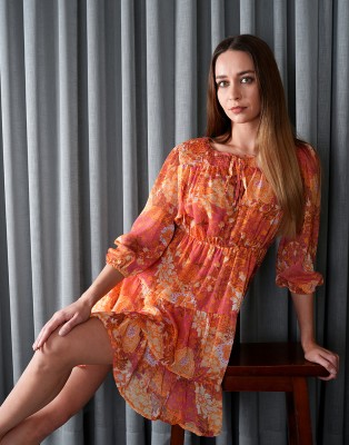 ONLY Women Fit and Flare Multicolor Dress