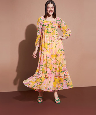Deewa Women Fit and Flare Multicolor Maxi/Full Length Dress