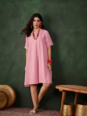 Sangria Women A-line Pink Knee Length Dress