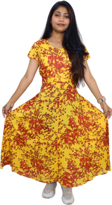 RETRORISE Women Ethnic Dress Yellow Maxi/Full Length Dress