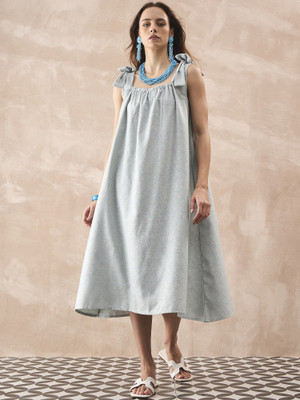 InWeave Women A-line Green Midi/Calf Length Dress