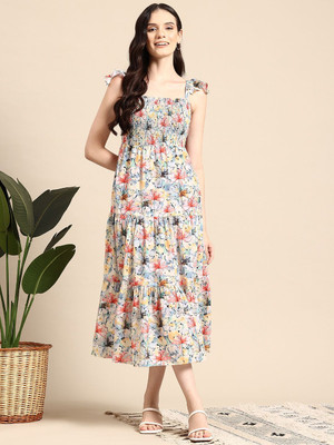 Mast & Harbour Women A-line Multicolor Midi/Calf Length Dress