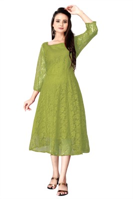 Werolia. Women Fit and Flare Green Dress