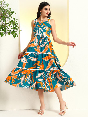 amar fashion Women Fit and Flare Green Maxi/Full Length Dress