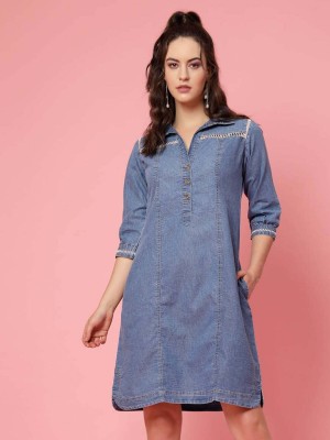 PLUSS Women Shirt Blue Dress