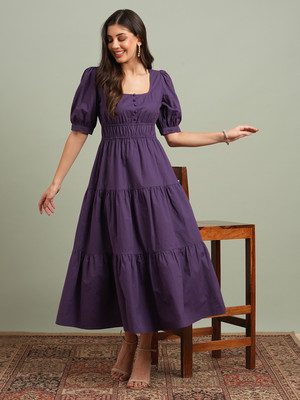 Globus Women Fit and Flare Purple Maxi/Full Length Dress