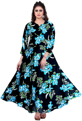 zalya Women Fit and Flare Blue Ankle Length Dress
