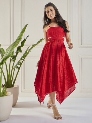 WineRed Women Fit and Flare Red Maxi/Full Length Dress