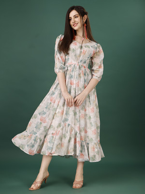 Hetvi Creation Women Fit and Flare Multicolor Midi/Calf Length Dress