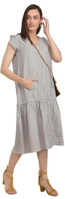 MOMIANDME Women Maxi Grey Midi/Calf Length Dress
