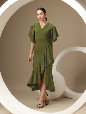 CHEMISTRY Women Wrap Light Green Midi/Calf Length Dress