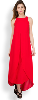 Tokyo Talkies Women Layered Red Knee Length Dress