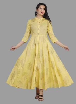 A N Enterprises Flared/A-line Gown(Yellow)