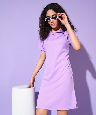SYDNEY HILLS Women T Shirt Purple Above Knee/Mid Thigh Length Dress