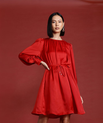 all about you Women A-line Red Above Knee/Mid Thigh Length Dress