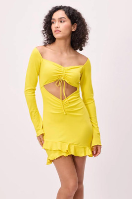 KOTTY Women Bodycon Yellow Above Knee/Mid Thigh Length Dress