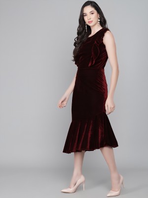 N N ENTERPRISE Women Fit and Flare Maroon Dress