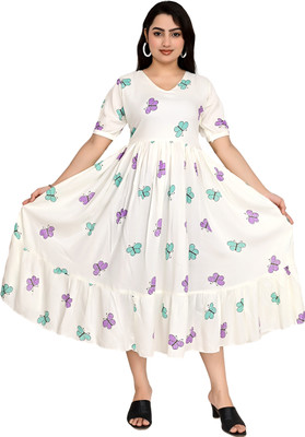 AMORE CREATION Women A-line Multicolor Midi/Calf Length Dress