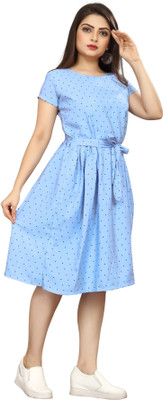 FashhionWorld Women Fit and Flare Multicolor Knee Length Dress