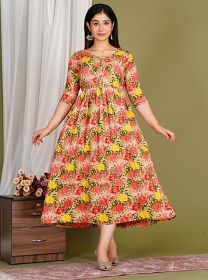 Stylishthreads Women Fit and Flare Orange Midi/Calf Length Dress