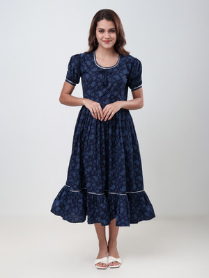 Resteez Women A-line Dark Blue Midi/Calf Length Dress