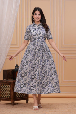 KANIW Women Gown Grey Midi/Calf Length Dress