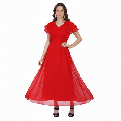 color world Women Fit and Flare Red Maxi/Full Length Dress