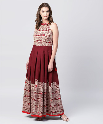 Nayo Women Ethnic Dress Maroon Ankle Length Dress