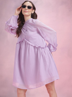 Dressberry Women A-line Purple Above Knee/Mid Thigh Length Dress