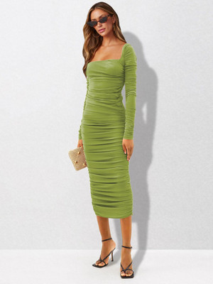 HERE&NOW Women Bodycon Green Midi/Calf Length Dress