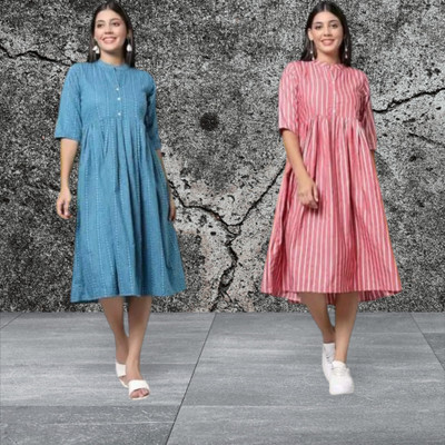 Rangrasiya Creation Women Fit and Flare Multicolor Knee Length Dress