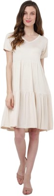 Miss Lavish London Women Fit and Flare Beige Dress