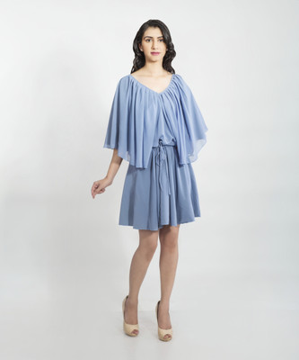 Delis Women Fit and Flare Light Blue Above Knee/Mid Thigh Length Dress