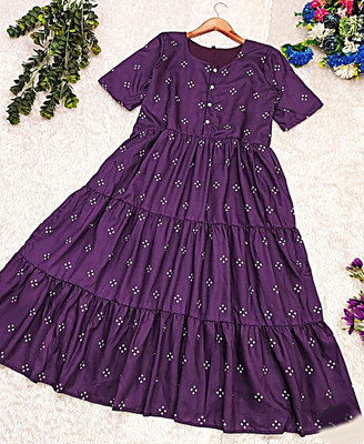 needle craft Flared/A-line Gown(Purple)
