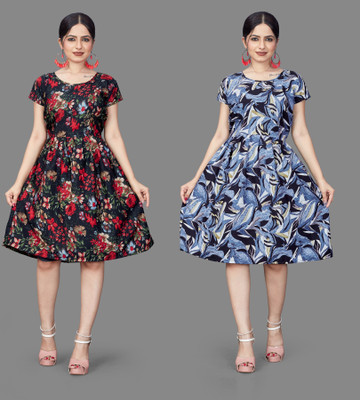 MAHADEV Women Fit and Flare Multicolor Mini/Short Dress