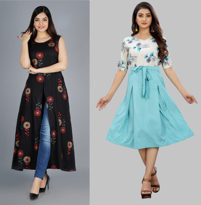Hiral Creation Women Fit and Flare Multicolor Maxi/Full Length Dress