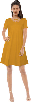 Vraj Women A-line Yellow Above Knee/Mid Thigh Length Dress