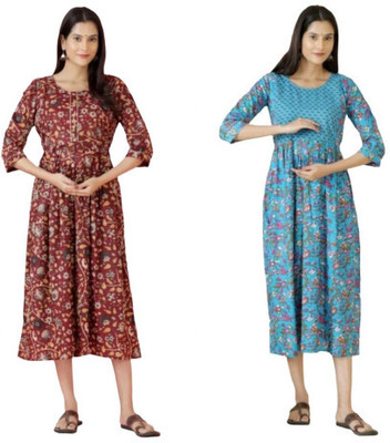 Moda Rapido Women Fit and Flare Multicolor Midi/Calf Length Dress