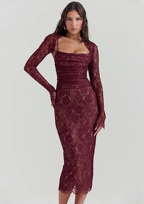 Amzilo Women Maxi Maroon Midi/Calf Length Dress