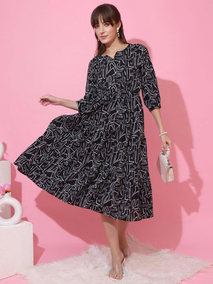 Seek By Sheetal Women Fit and Flare Black Midi/Calf Length Dress