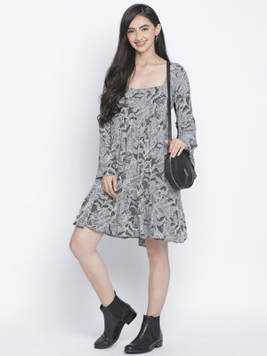 OXOLLOXO Women A-line Black Above Knee/Mid Thigh Length Dress